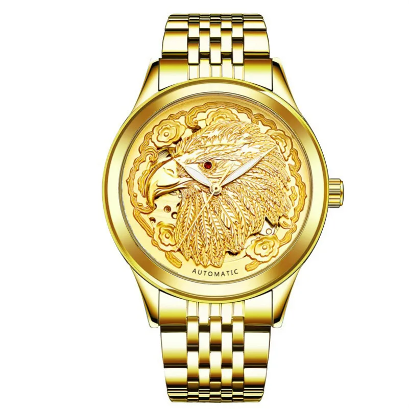 LANGLEY High Quality Carve Eagle Dial Men Self-wind Automatic Mechanical Watch Male Gold Stainless Steel Clock Relogio Masculino | Наручные