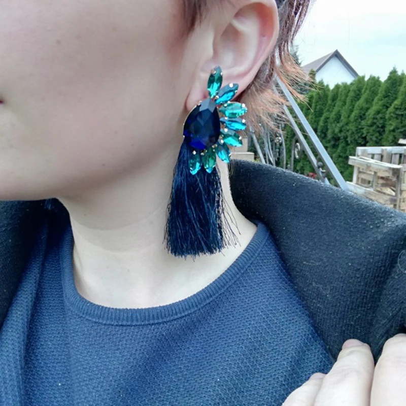 Dvacaman, Кристальные серьги с бахромой, Boho, ЭТНИЧЕСКАЯ подвеска, висячие серьги для женщин, вечерние, свадебные Висячие серьги, массивное ювелирное изделие