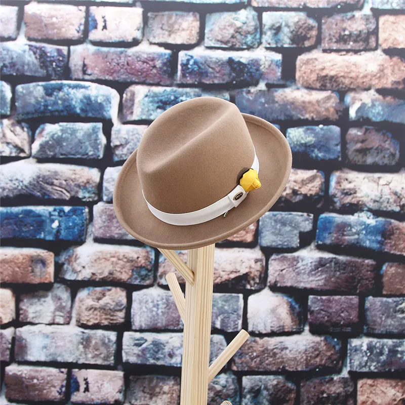 Классическая homberg Шляпа Fedora для мужчин женщин Винтаж сплошной цвет изогнутый край шерсть фетровая шляпа с лентой ручной работы цветочный