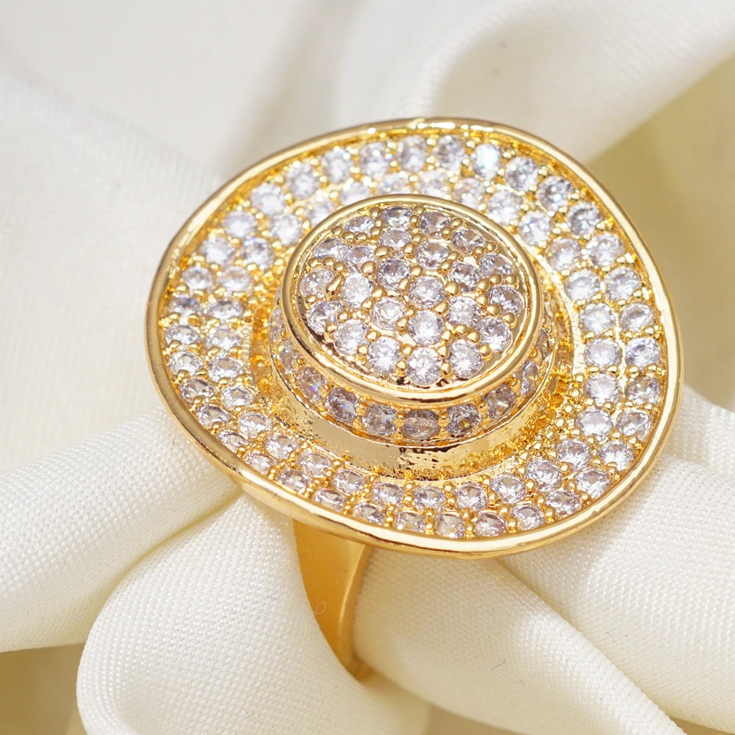 Hyperbole Luxury Wedding Unique Gold Plt Rings for Women Middle East Style Cubic Zircon Fashion Dubai Jewelry Dropshipping