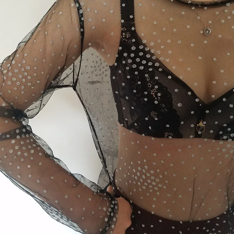 Женская Сексуальная футболка лето 2018 сетчатая рубашка чистая пряжа пайетки с