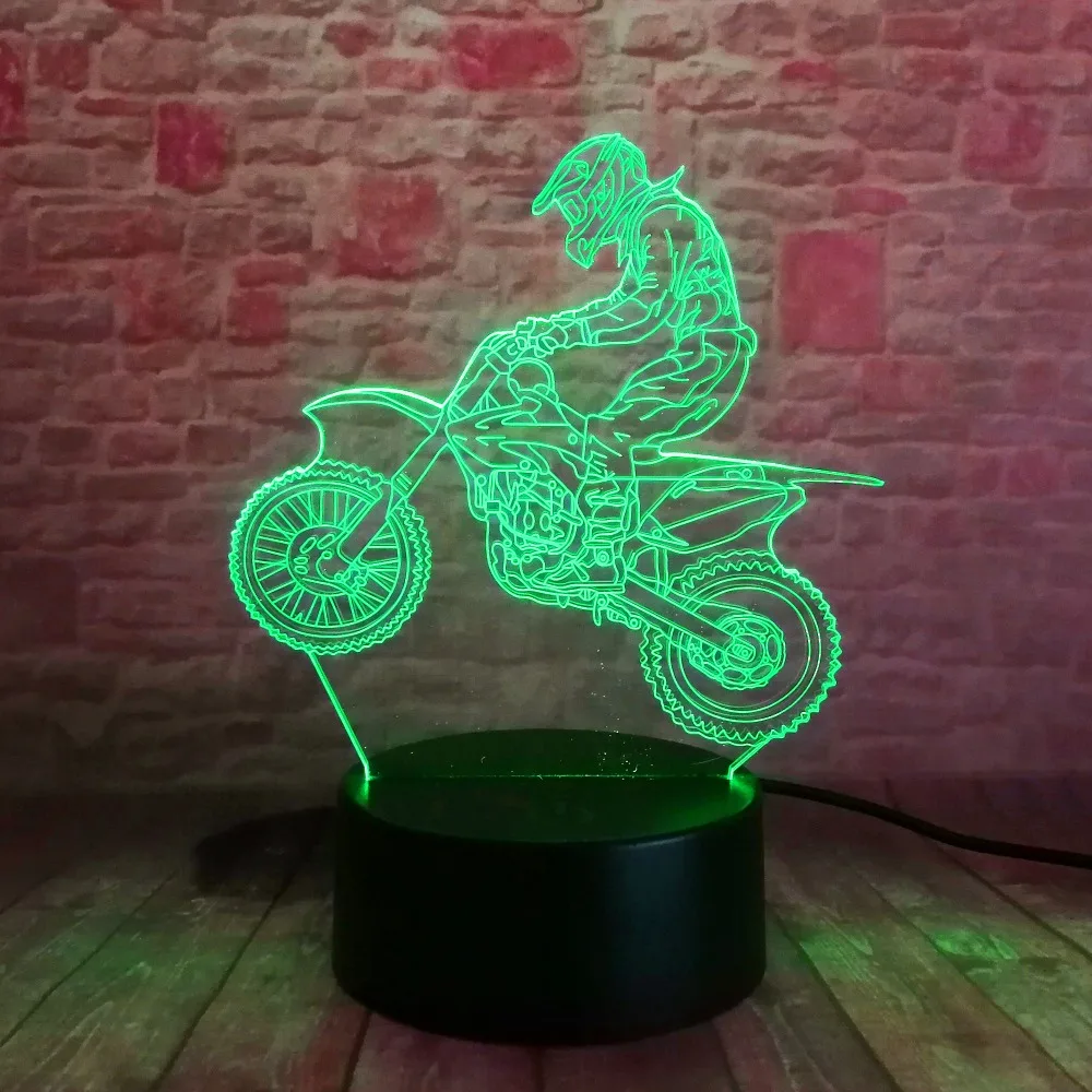 2018 Горячая 3D Lampara Экстремальный мотоцикл LED крутой человек мальчик Ночник стол RGB