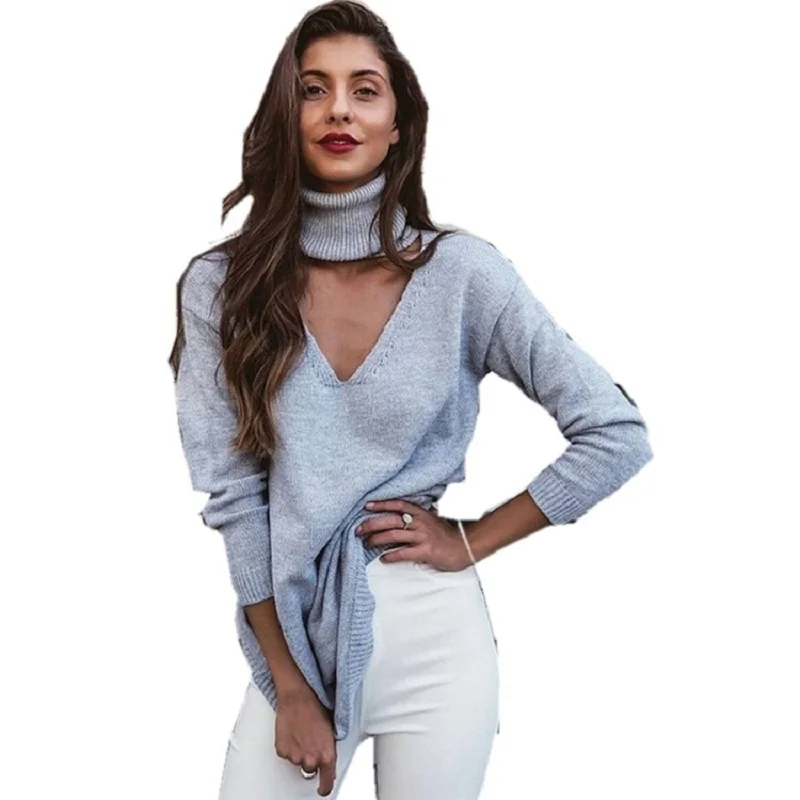 

2016 шикарный сексуальный свитер с v-образным вырезом, Зимний пуловер, свободные трикотажные пуловеры, длинный трикотаж