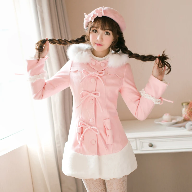 Cindy Rain Winter Style Japanese Sweet Princess Rabbit Hair Collar Butterfly Hair Wool Coat C22cd7210