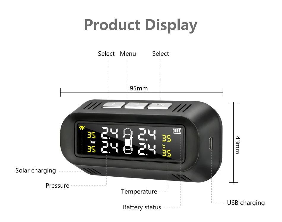 Jansite TPMS система контроля давления в автомобильных шинах, система контроля солнечного заряда, интеллектуальПредупреждение предупреждение о температуре с 4 датчиками