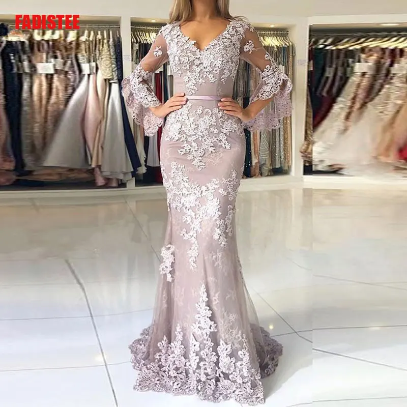 dark pink Новое поступление элегантное вечернее платье Формальное vestido de noiva размера плюс вечерние платья кружевное vestido noiva sereia кружевное Пышное Платье с рукавами - Цвет: dark pink