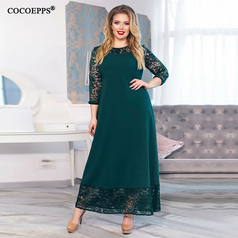 Женское длинное лоскутное платье COCOEPS повседневное Кружевное макси большого