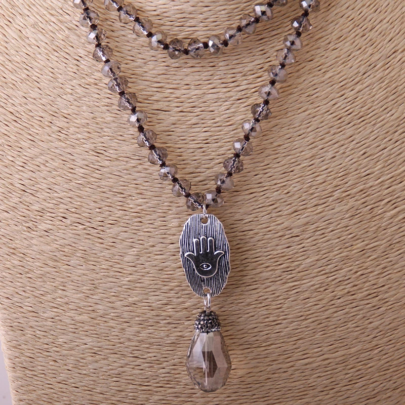 

Fashion Bohemian Tribal Long Jewelry Glass Beads long Halsband Gray Glass Drop Pendant Necklace