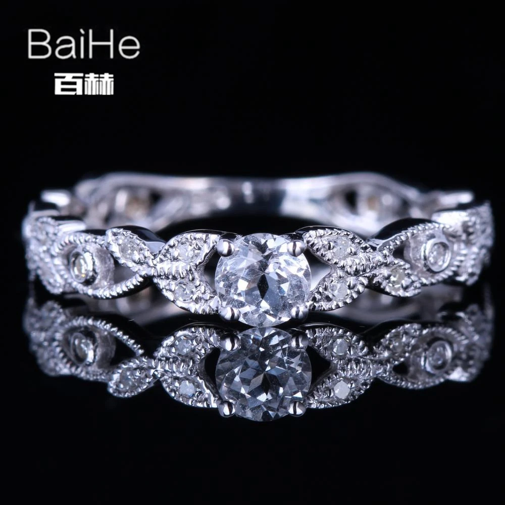 

BAIHE Sterling Silver 925 0.22ct Round White Topaz Ring Women Trendy Wedding Band Fine Jewelry Making Ring кольца кольцo Gift