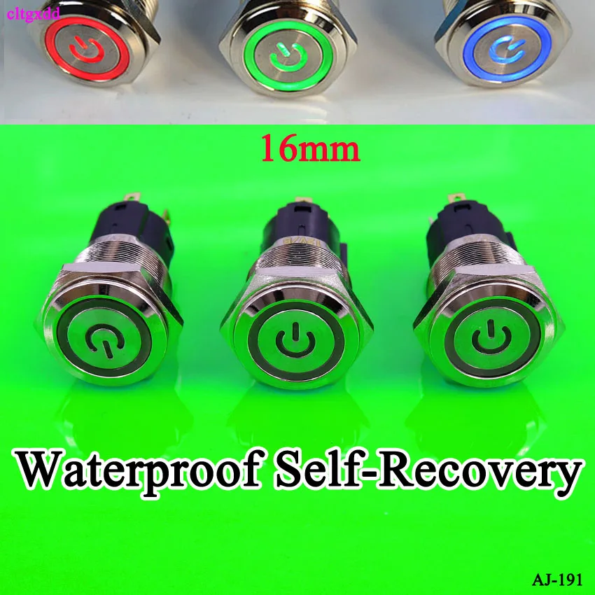 

cltgxdd 1pcs Waterproof Self-Recovery Instantaneous 16mm Metal Push Button Switch 12V With LED Power Symbol Switch