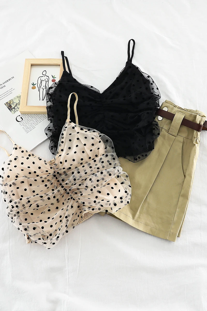 2019 new fashion women's vest dot short mesh gauze camis Summer H703 | Женская одежда