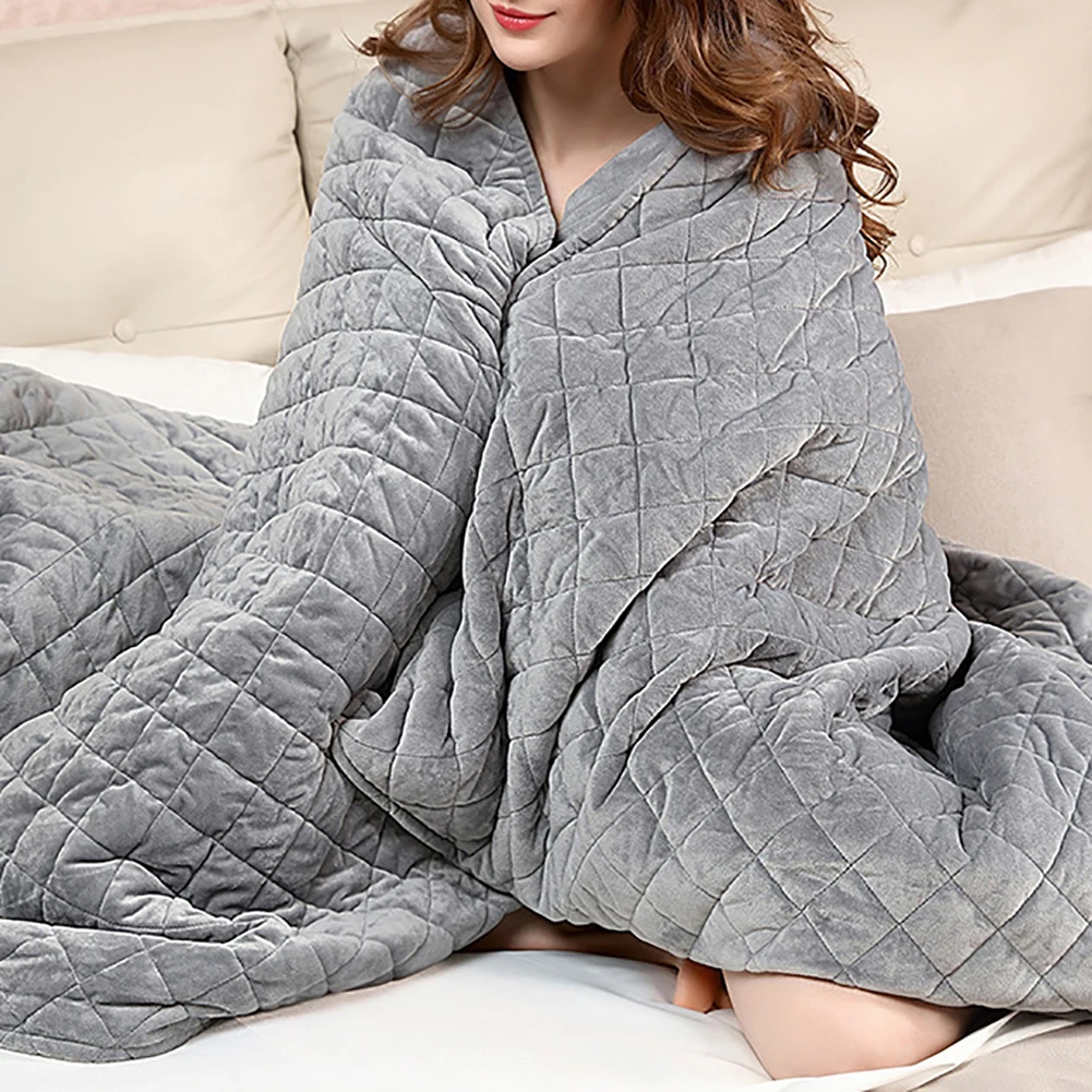 Polyester Adult Soft Gravity Weighted Blanket Decompression Quilt Sleep Aid Pressure Helper for Anxiety Insomnia Stress Gray