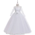 Элегантные белые кружевные платья для подружки невесты, цветочное свадебное платье-пачка с длинным рукавом для девочек, вечернее платье, детская одежда принцессы 8 14 лет