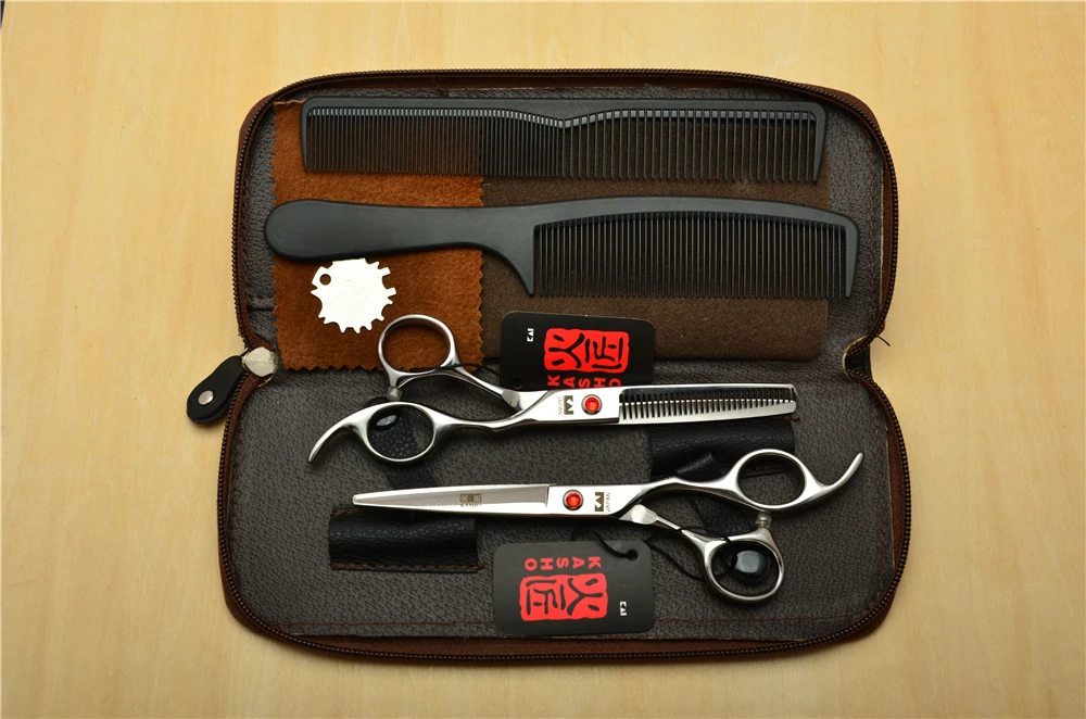 700# 4Pcs Suit 5.5''/6.0''/6.5'' Kasho Red Gem Hairdressing Scissors Cutting / Thinning Shears Professional Human Hair |