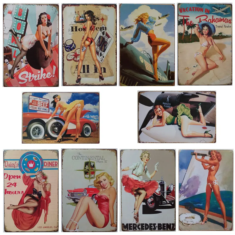 Garage Pinup девушка металлические жестяные плакаты ретро винтажный настенный Декор