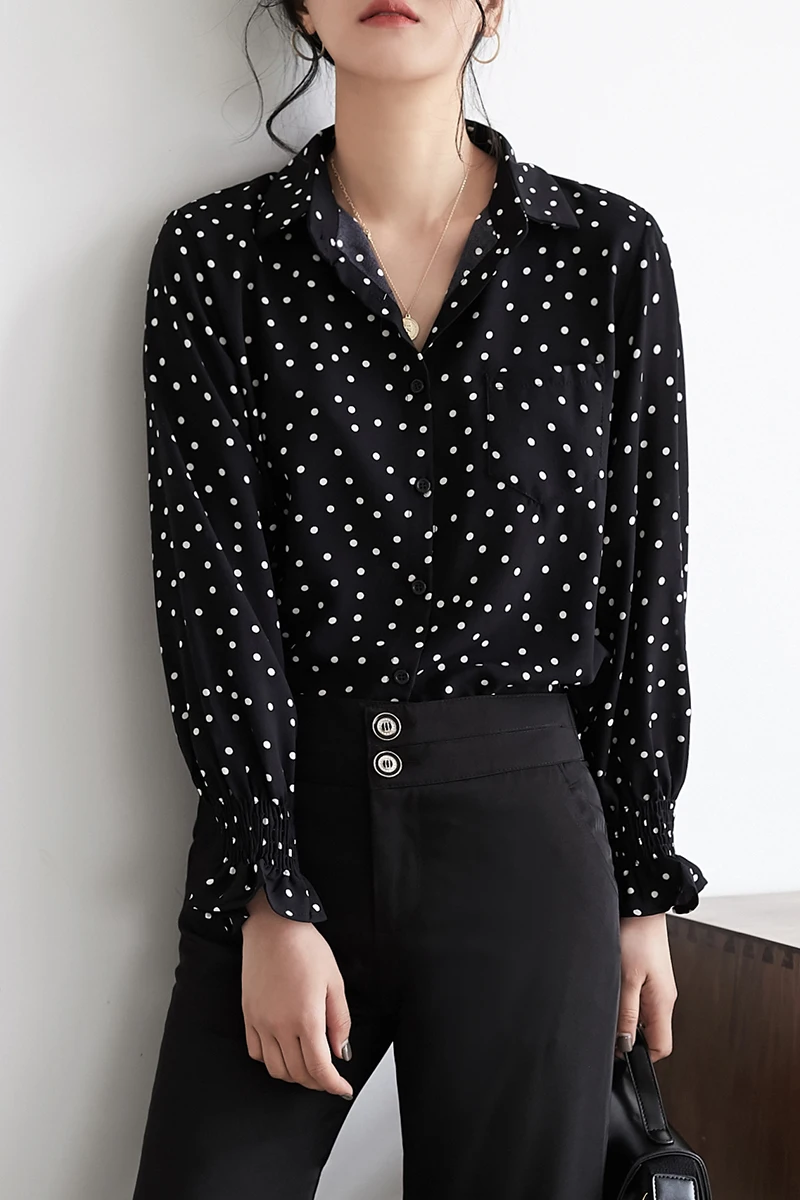 

womens tops and blouses fashion dot chiffon blouse shirts turn down collar office blouse women long sleeve women shirts 2578 50