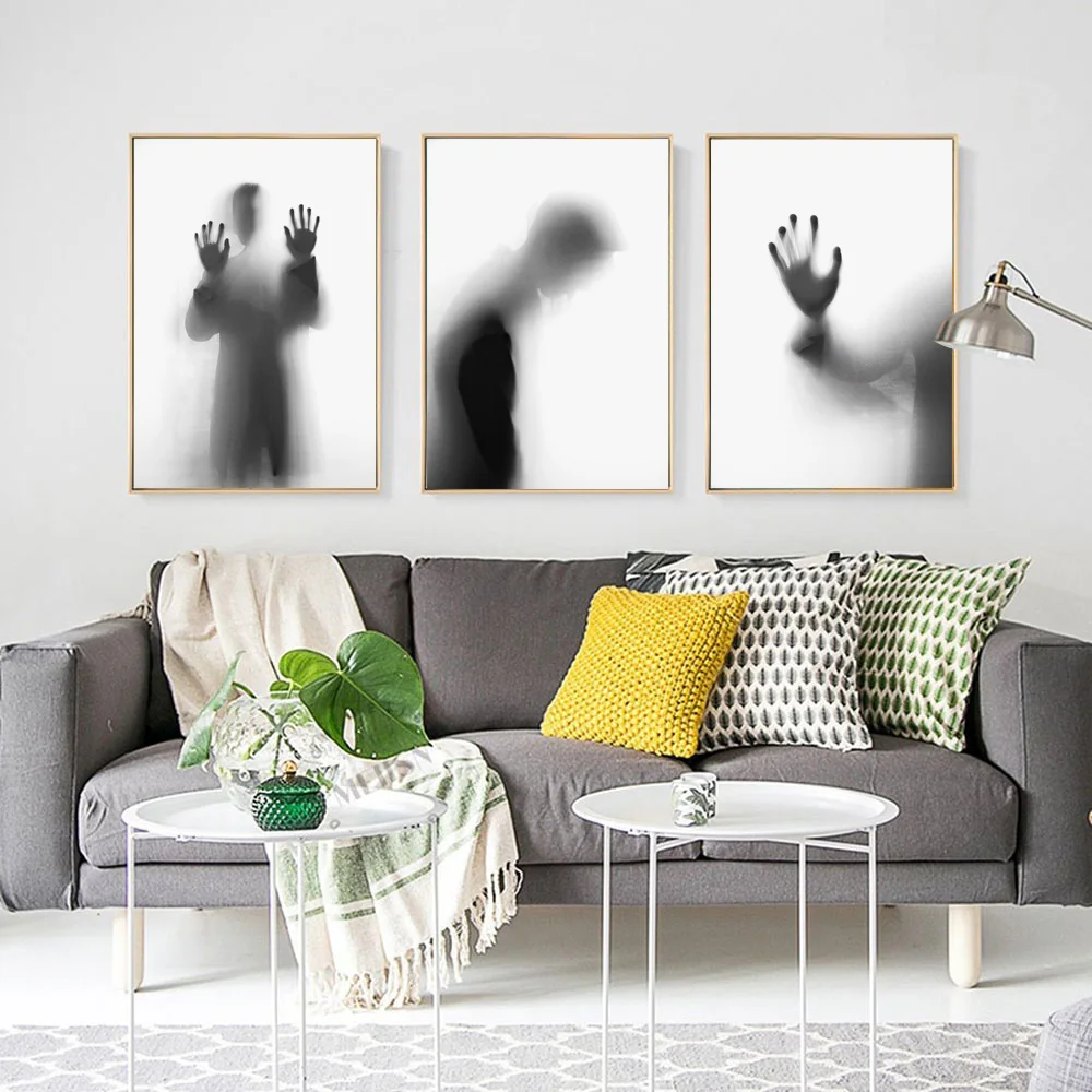

Blurry Men Hand Black White Modern Nordic Posters And Prints Wall Art Canvas Painting Wall Pictures For Living Room Home Decor