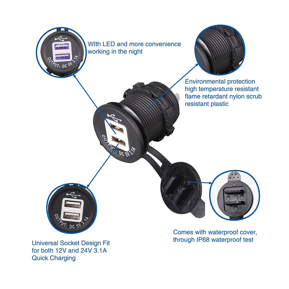 1 шт. 4 отверстия панель база синий светодиодный 12 В USB 3.1A адаптер питания зарядное устройство двойная розетка для автомобильного прикуривателя сплиттер цифровой Voltmer