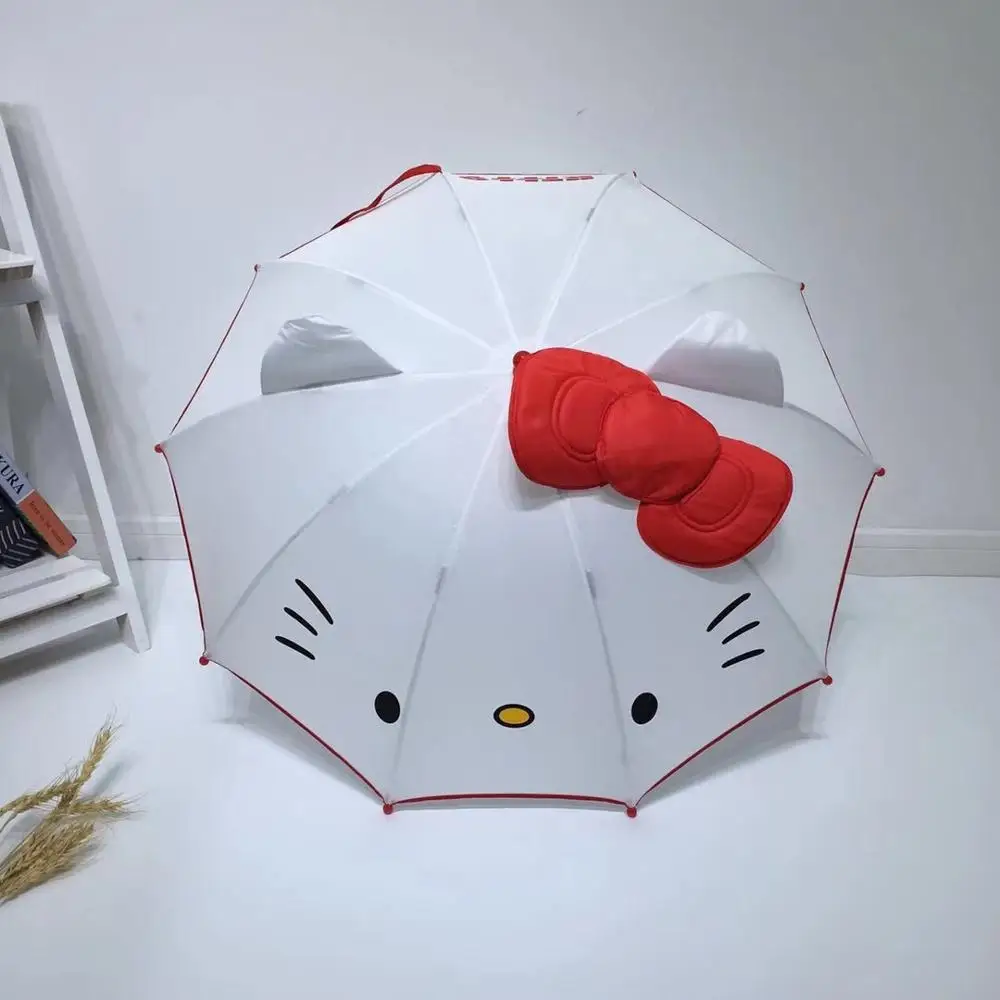 White Милый мультяшный детский аниме-зонтик hello kitty для девочек, креативный милый зонтик с длинной ручкой, детский студенческий белый зонтик - Цвет: White