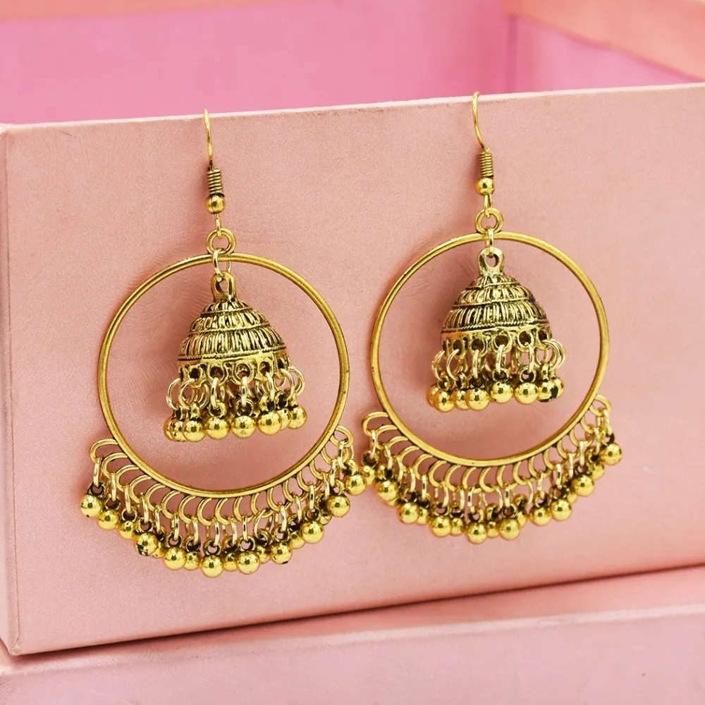 Египетские цыганские винтажные круглые серьги Jhumka яркие украшения большие из