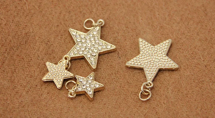 Gold metal full crystals star DIY pendant ornament fashion decorative button zipper shoes bags accessories | Украшения и