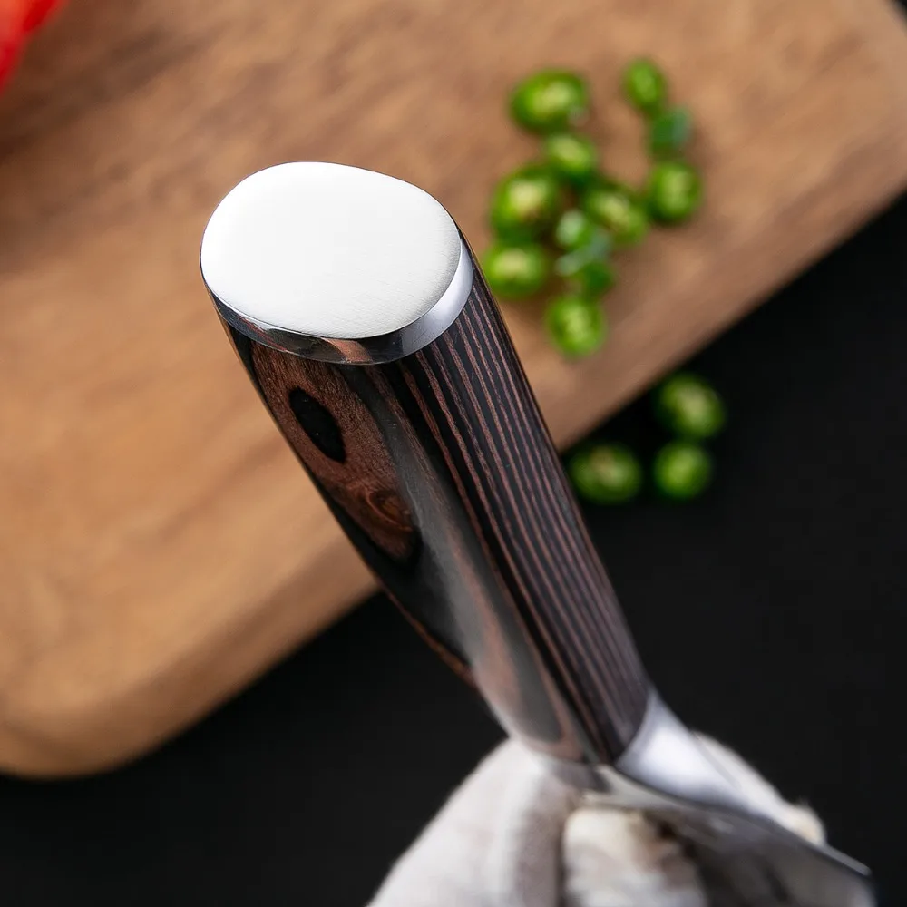 DAOMACHEN кухонный нож шеф-повара 8 дюймов японский высокоуглеродистой нержавеющей стали Шлифовальный лазерный узор нож для овощей Santoku