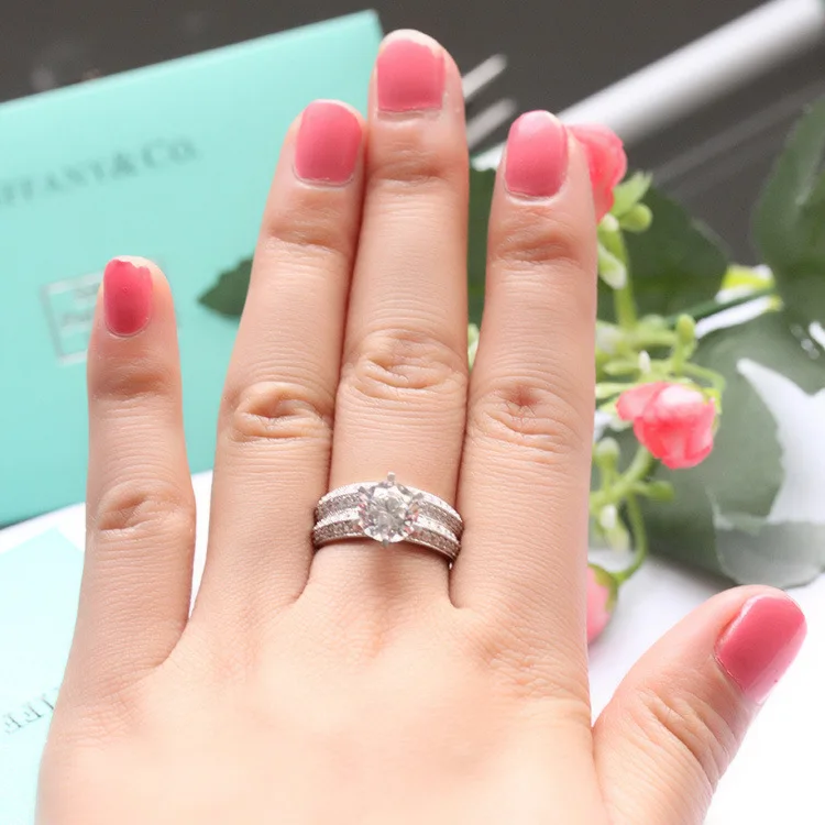 Чистое серебро 2 карата высокоуглеродный Диамант имитация мужское кольцо 925