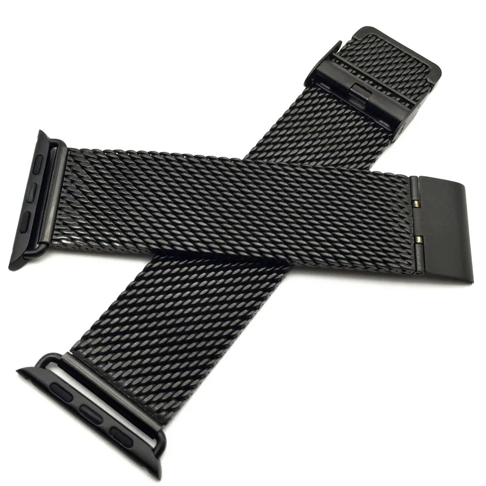 Черный Milanese Loop 316L нержавеющая сталь Ремешок из искусственной кожи ремешок для Apple iWatch 42 мм 38 40 44
