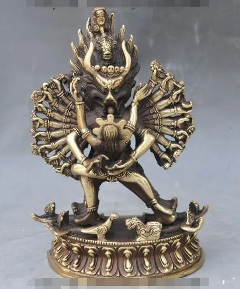 YM 320 7 "Тибетский буддизм бронзовый Joss 1000 Arm Yamantaka Hayagriva статуя Будды hevajra|Статуи и