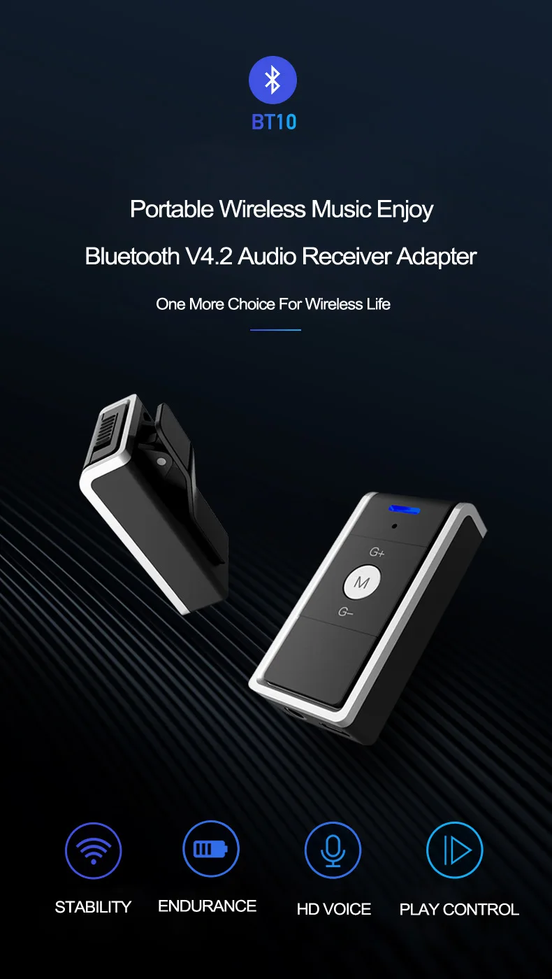 CALETOP BT10 Bluetooth приемник 4,2 стерео аудио 3,5 мм разъем громкой связи с микрофоном автомобильный комплект Bluetooth адаптер HD вызов