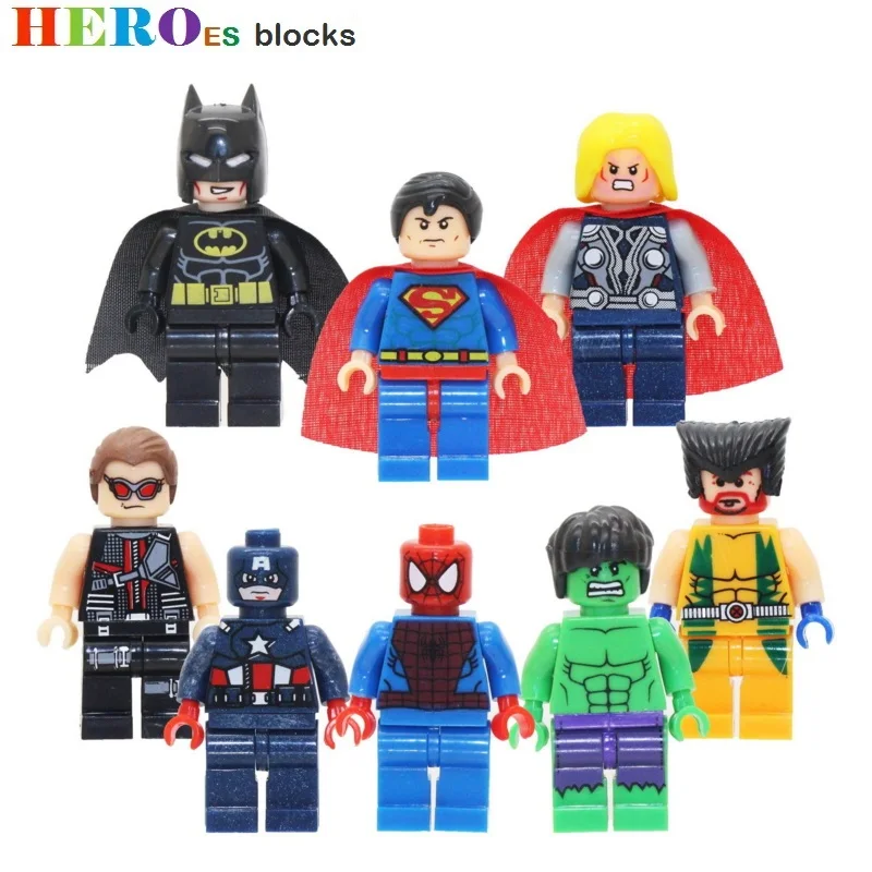 Одиночная супер героев модель строительные блоки фигурка кирпича игрушка детский подарок Супермен, Халк Бэтмен паук Железный человек фигуры кирпичные