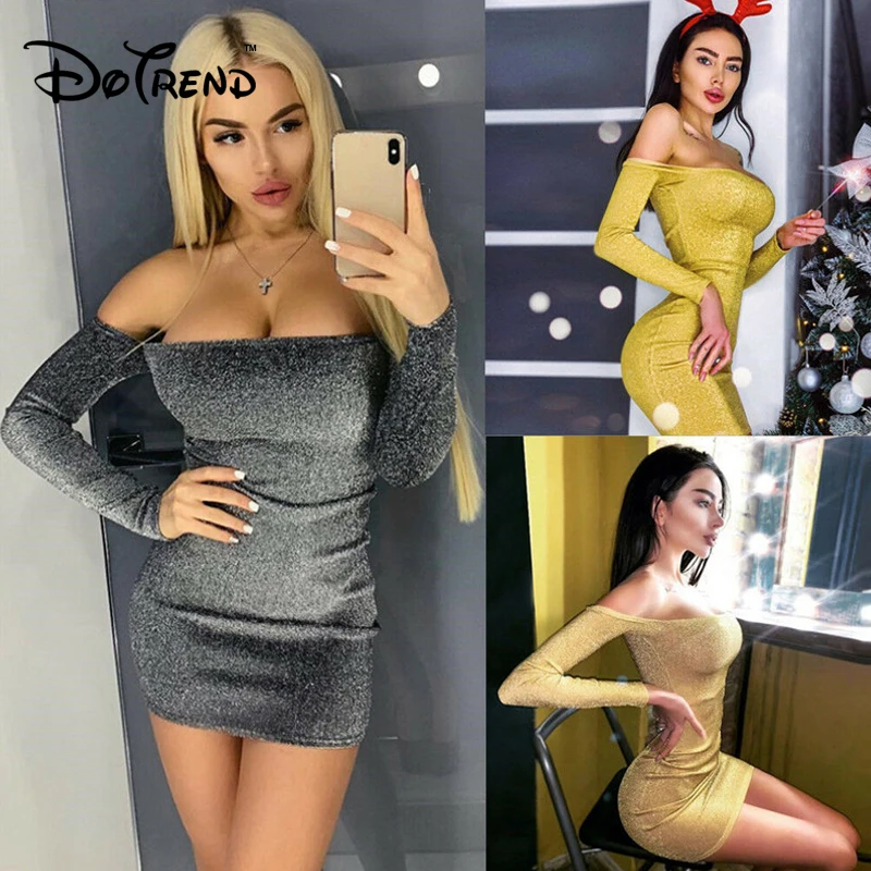 

Women Off Shoulder Hot sexy dress Fashion summer Shinny Strapless slim Evening Clubwear bodycon pencil mini vestidos femme 2019