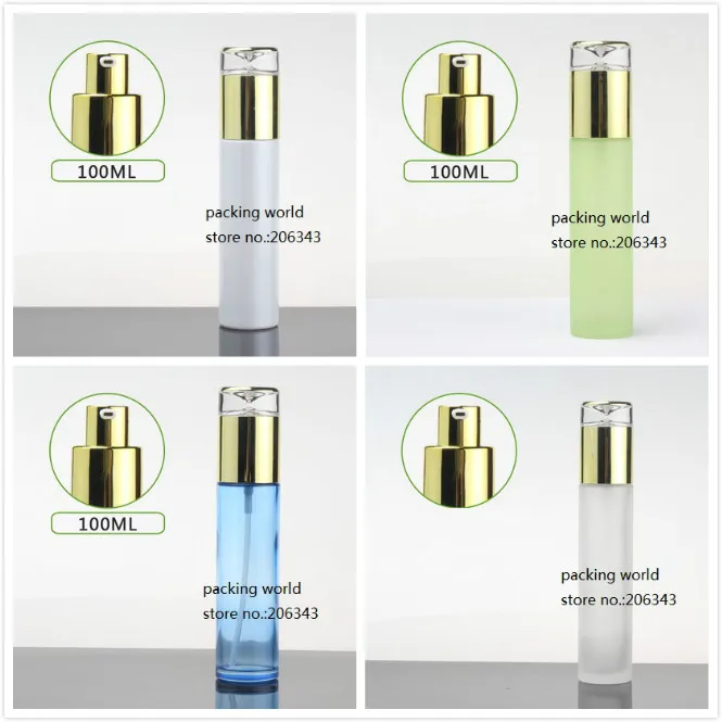 100ml pearl white/green/blue/frosted glass bottle  with  gold pump& lid for serum lotion emulsion foundation skin care packing