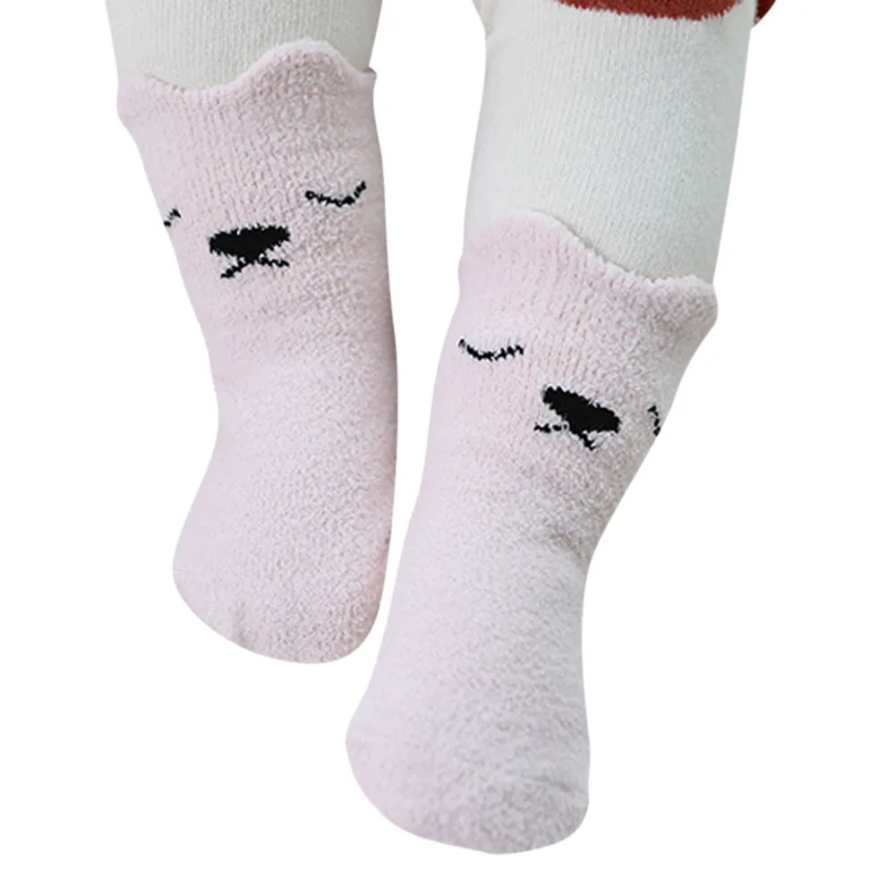 Newborn Baby Boys Step Socks Children Coral Velvet Thick Socks Kids Sleep Cartoon Eyes Nose Floor Calcetines