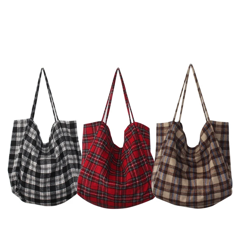 Корейская модная простая Холщовая Сумка Youda в клетку вместительный тоут