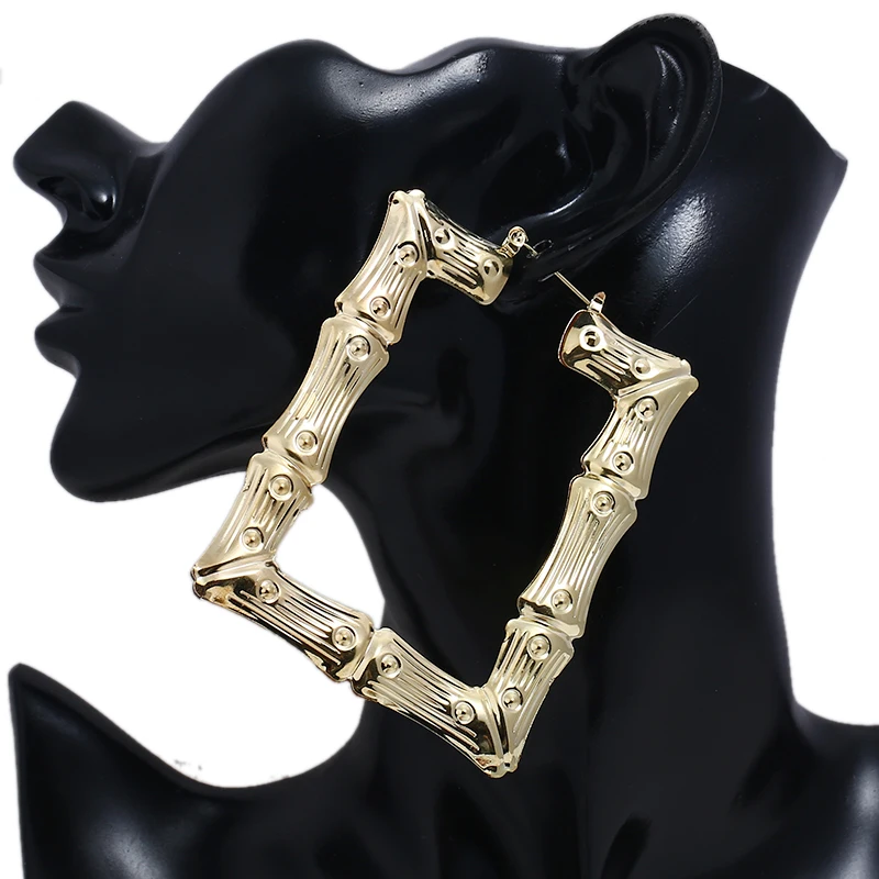 

WNGMNGL New Design Women Hoop Earrings Large Gold Silver Color Metal Big Hoop Earring Bamboo Hoop Earring Party Jewelry