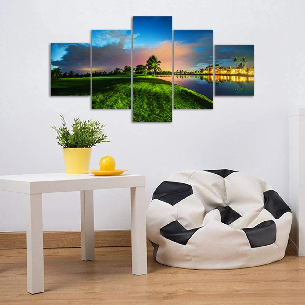 

5 Pieces Golf Course Canvas Print Club Poster Wall Art Landscape Painting Home Decor Nature Picture for Living Room Gym Artwork