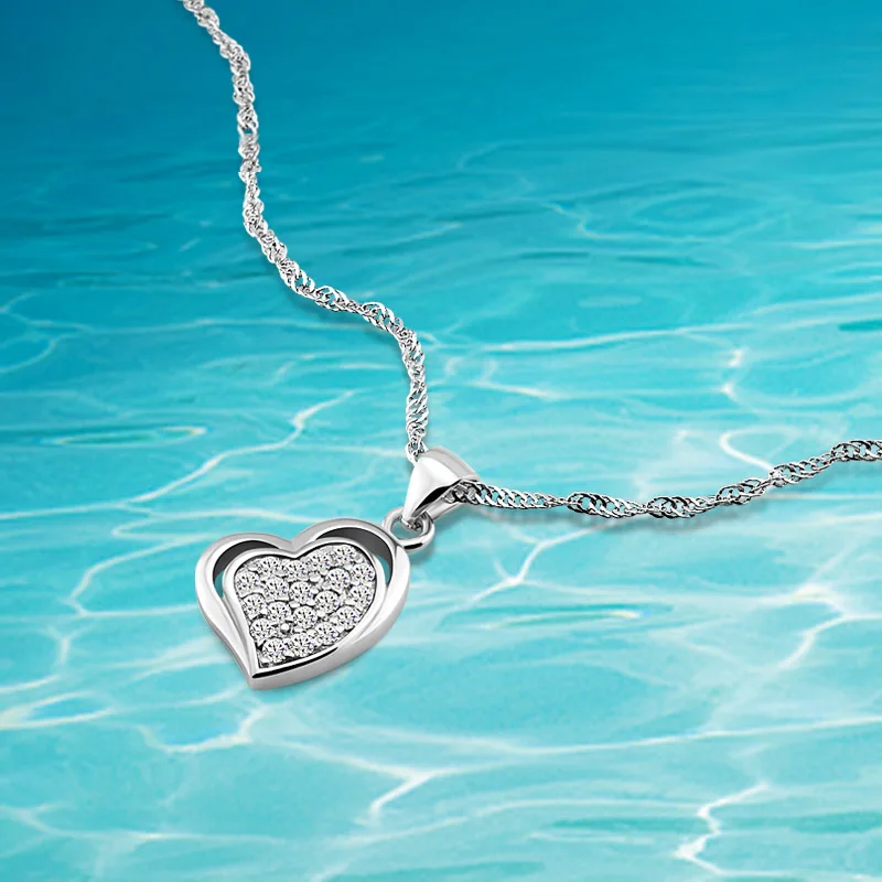925 sterling silver necklaces women's jewelry fashion goddess gift Shiny sweet romantic heart-shaped necklace. | Украшения и