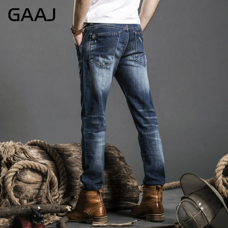 Мужские джинсы деловые повседневные тонкие летние прямые облегающие синие