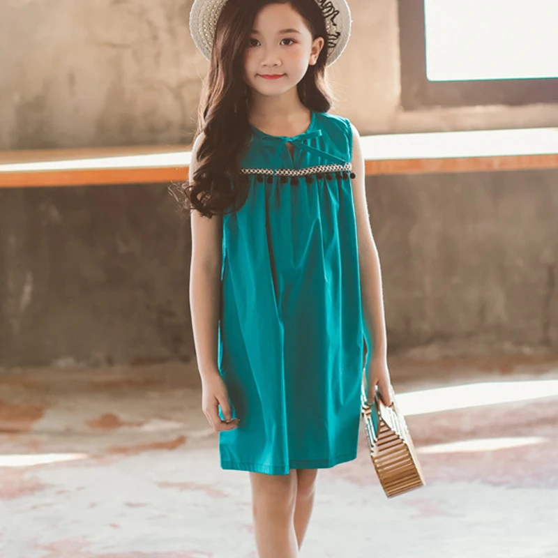 Летнее хлопковое платье для девочек без рукавов на возраст 6-14 лет | Детская