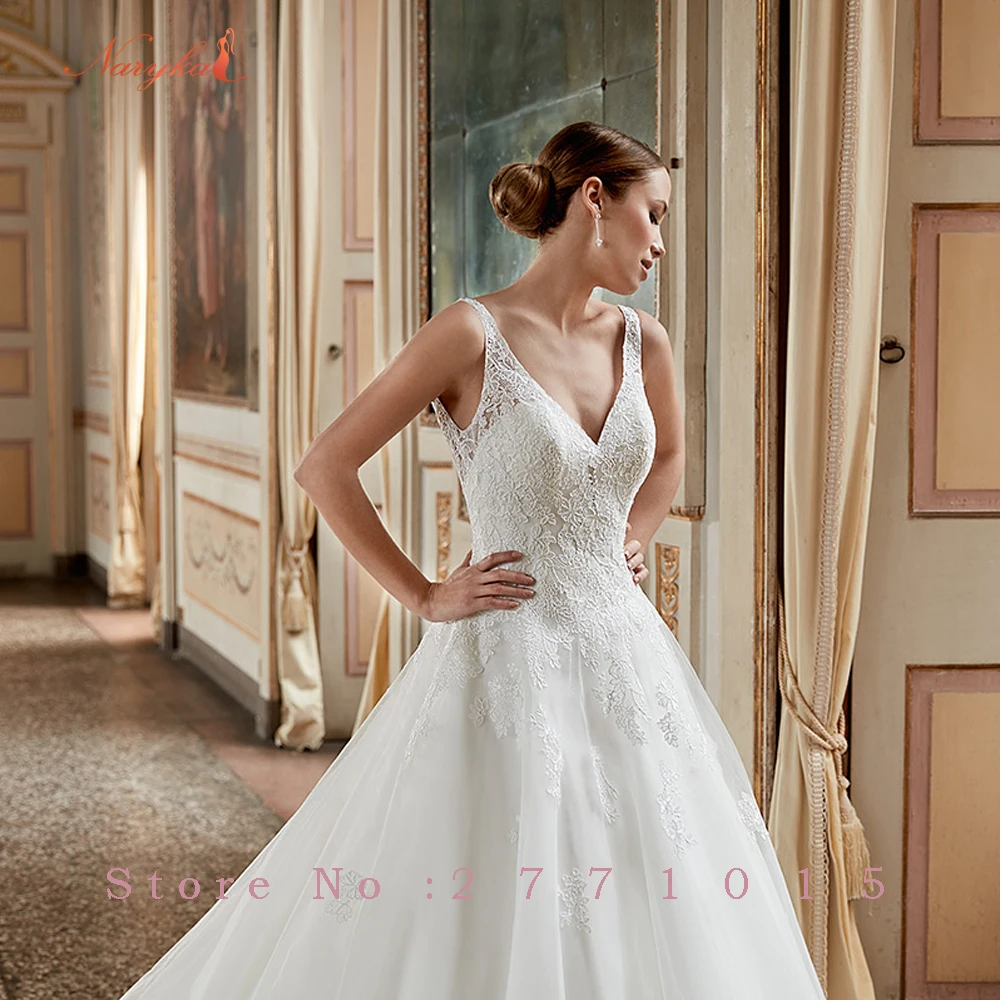 Naryka Новый Дизайн Элегантный Тюль Царский Поезд Спинки-line Свадебное Платье