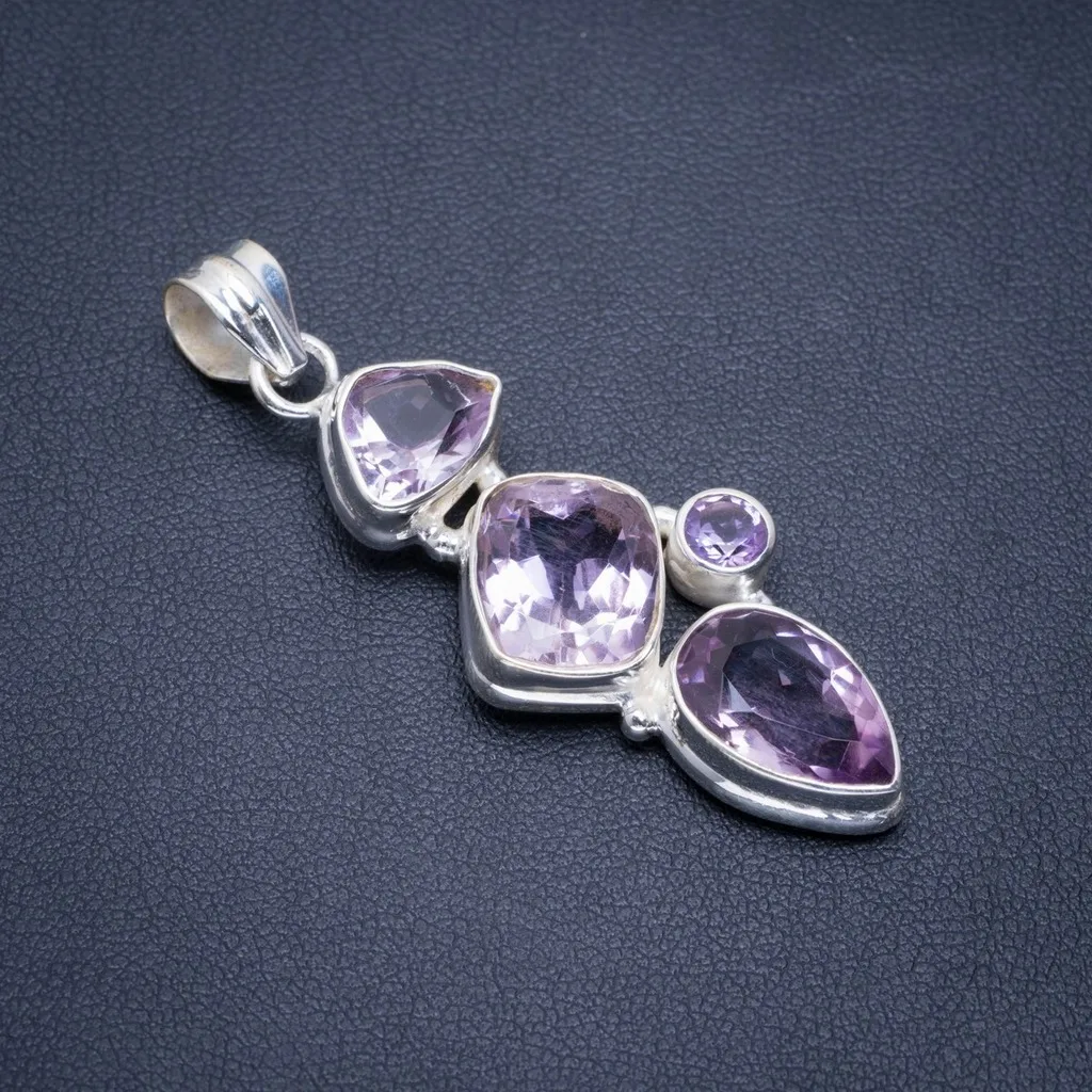 

Natural Amethyst Handmade Unique 925 Sterling Silver Pendant 2" A1512