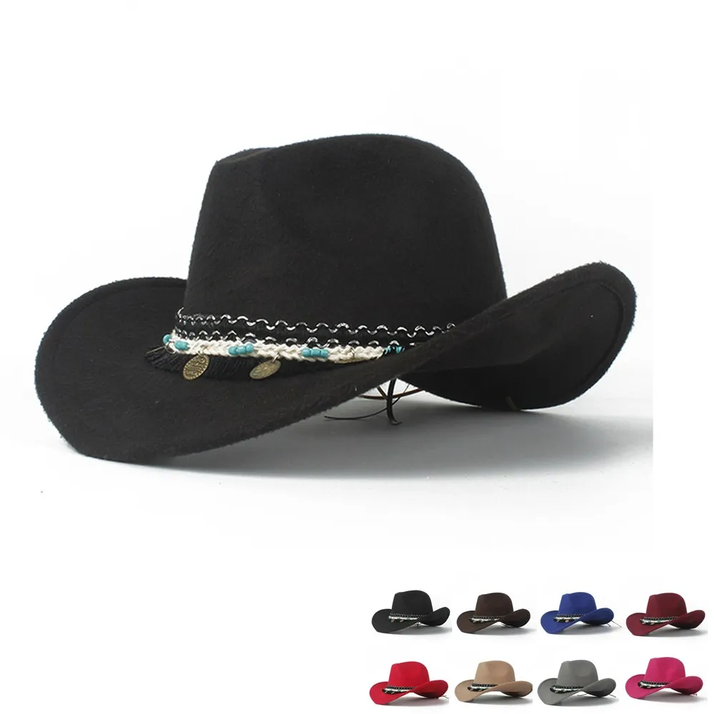 Модная Женская Ковбойская шляпа в западном стиле Вуалетка Черная кепка Cowgirl Sombrero