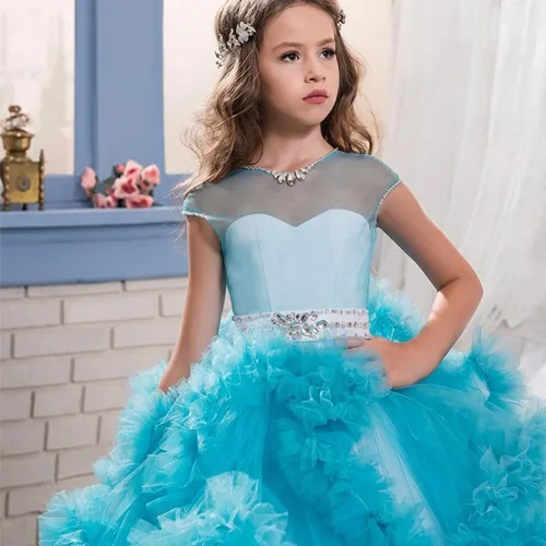 2017 г. Розовое платье для первого причастия девочек бальное роскошное детское