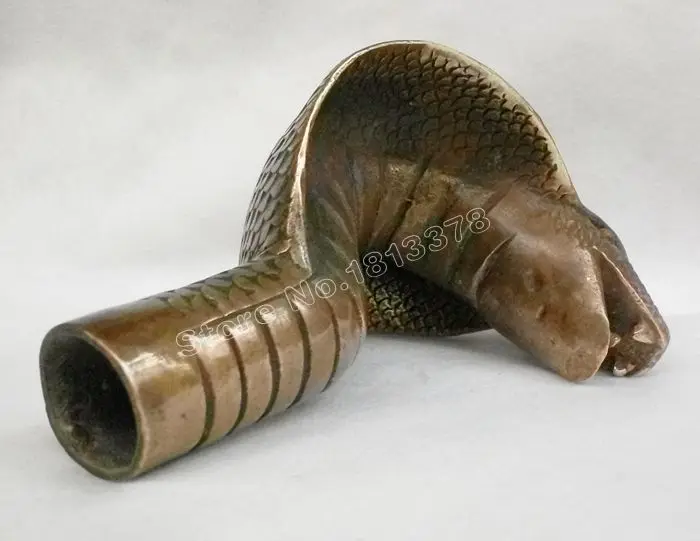 Chinese Old Bronze Hand Carved Cobra Statue Cane Walking Stick Head fast shipping | Statues &amp Sculptures