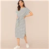 SHEIN Черное и белое Полосатое платье-футболка с разрезом и завязками на талии, женское летнее платье с рукавом летучая мышь, женские повседневные платья