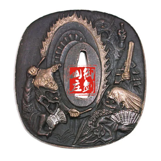 Чудесный сплав резной Tsuba Guard для японского вакидзаси Самурай меч катана хороший - Цвет: Серебристый