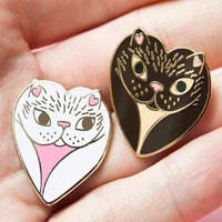 xedz new trend cute black and white cat brooch couple creative fashion cartoon fun animal shirt sweater jewelry badge lover gift