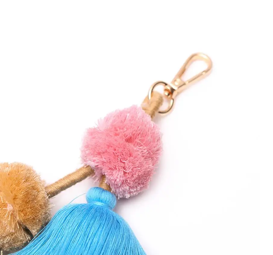 Colorful Bohemian Pompons Layered Tassel Bag Pendant Hanging Decoration Key Chain Fashion Ring Jewelry Women Gift | Украшения и
