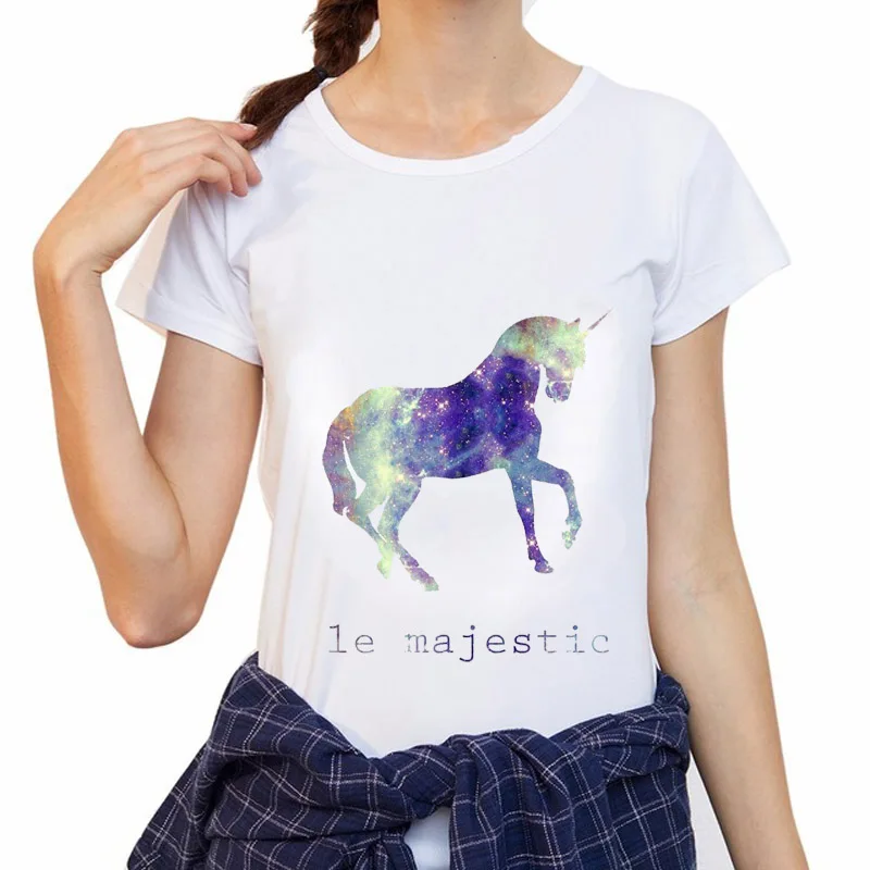 6xl 5xl круглым вырезом короткий рукав Для женщин Футболка Le Majestic с единорогом